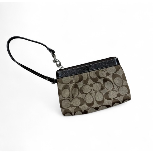 Coach Signature C Wristlet Khaki Mahogany  Cards Cash - Picture 1 of 5